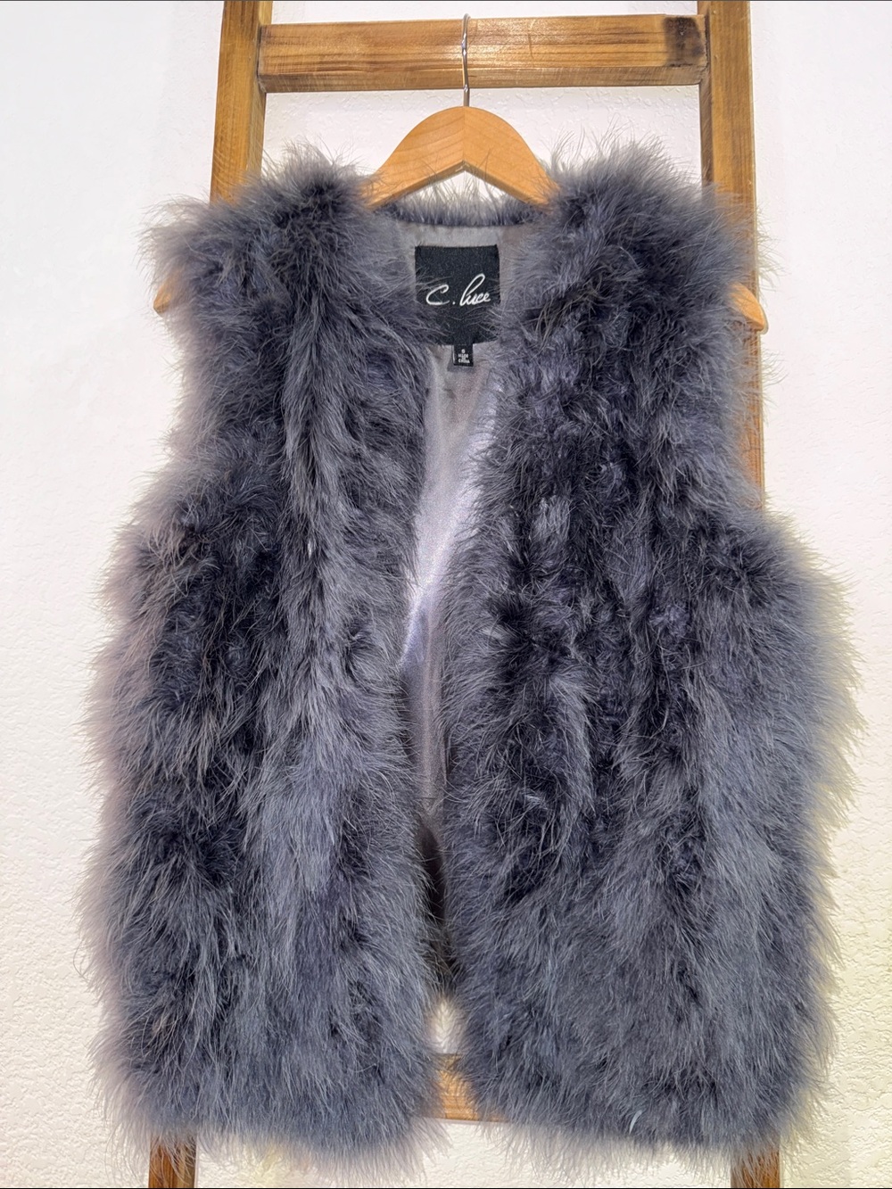 C. Luce Charcoal Faux Fur Vest